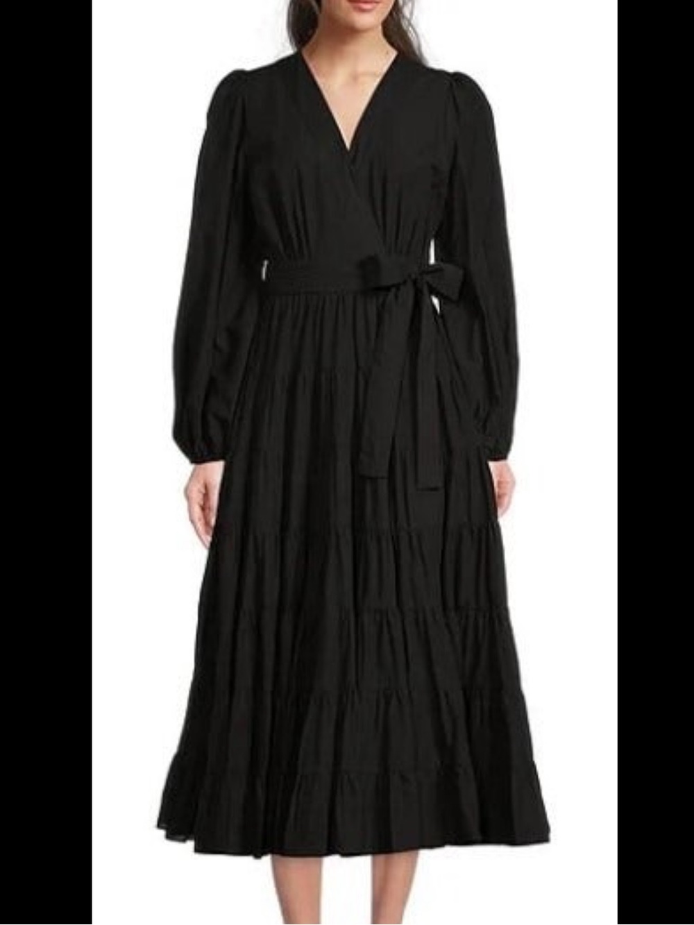 Gibson & Latimer Tiered Long Sleeve Tie Waist Wrap Midi Dress